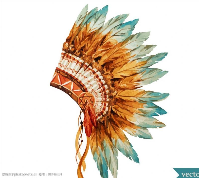 羽毛图标手绘印第安头饰