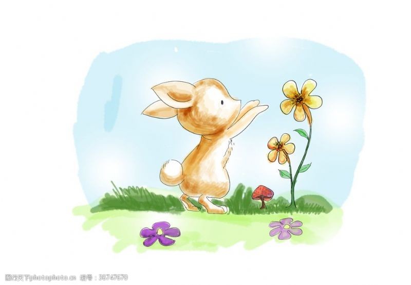 采蘑菇小白兔采花插画