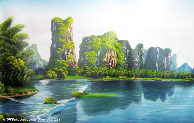 桂林山水油画山水画风景画