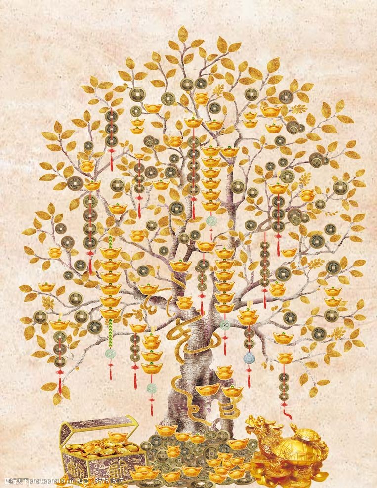 莲蓬发财树装饰画