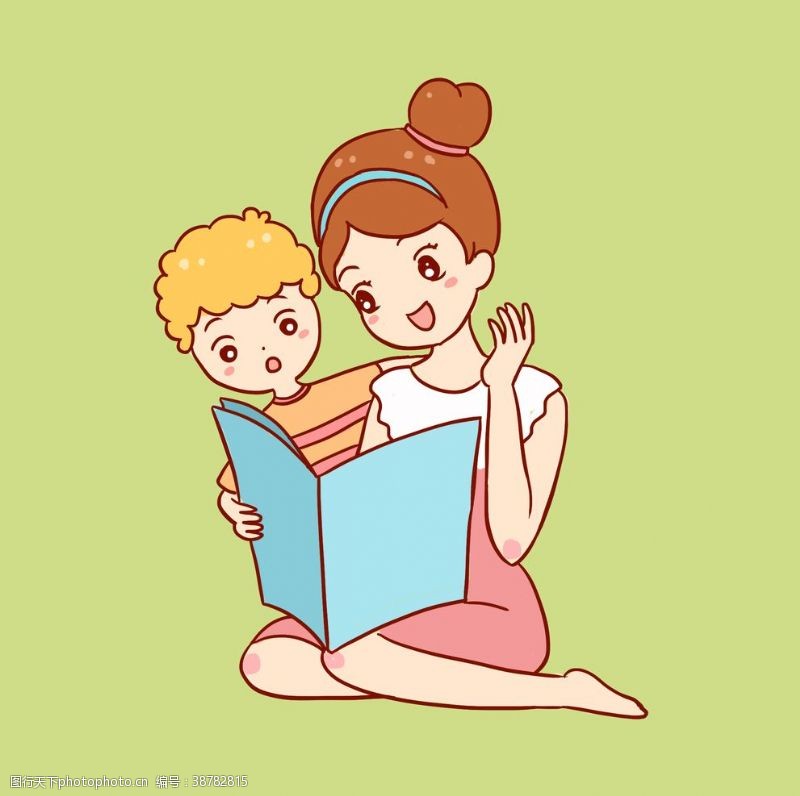 卡通家长孩子家长陪同孩子看书