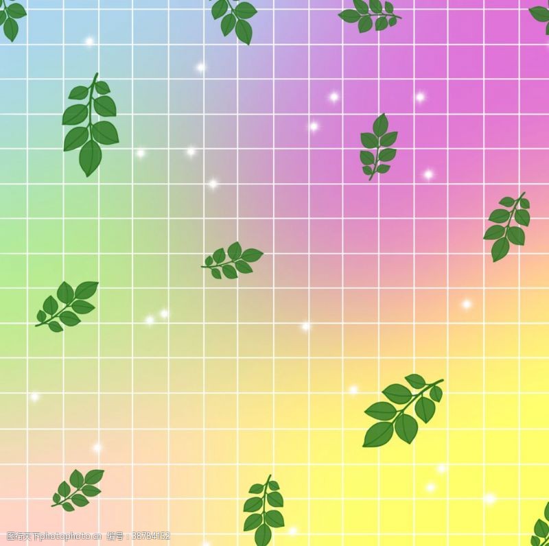 通道装饰墙绿色树叶炫彩网格彩虹渐变背景