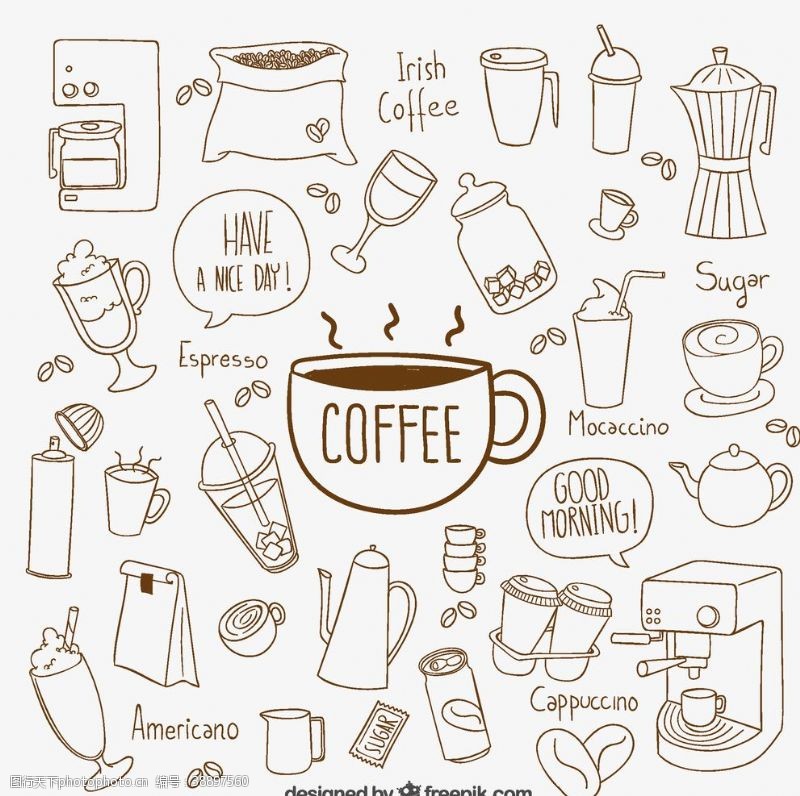 手绘咖啡壶手工绘制咖啡