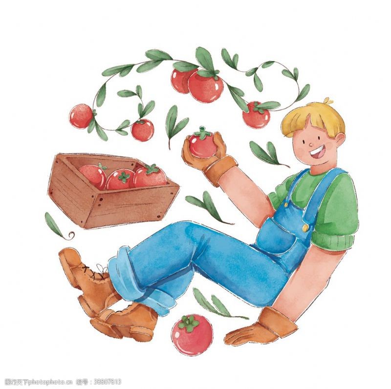 想法手绘男孩与西红柿