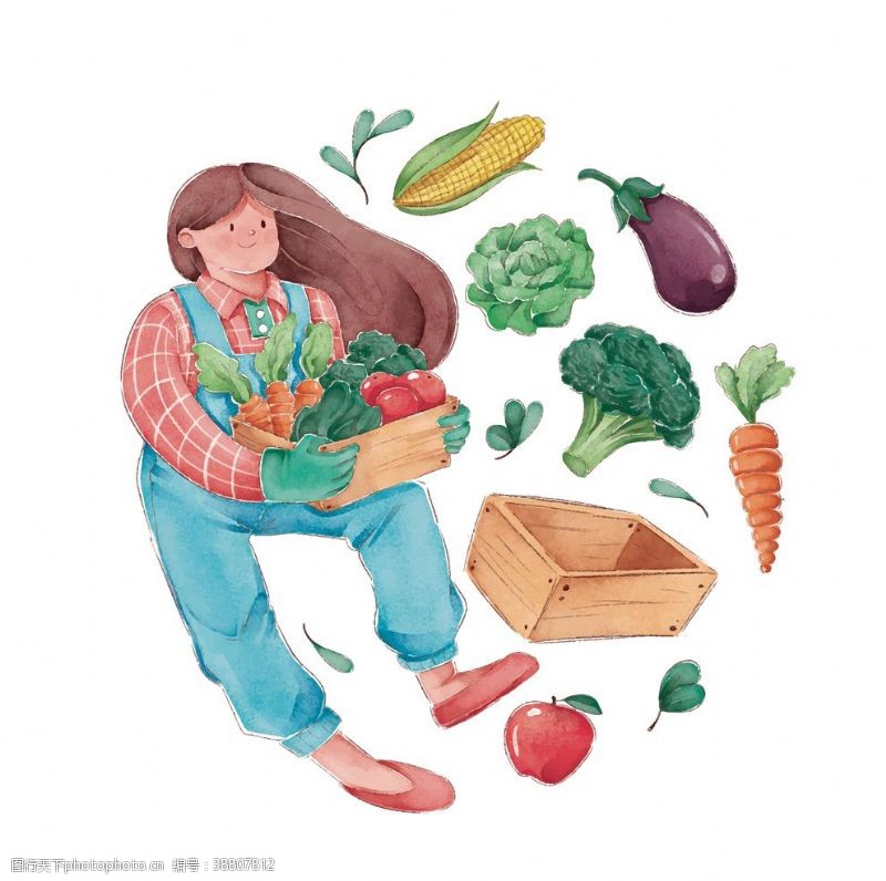 童年生活手绘人物与蔬菜