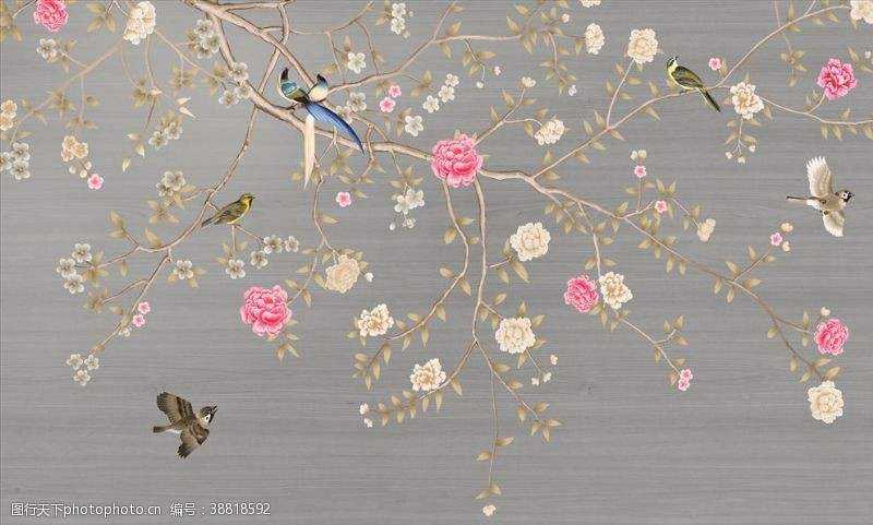 品格183183花鸟画手绘花鸟背景墙