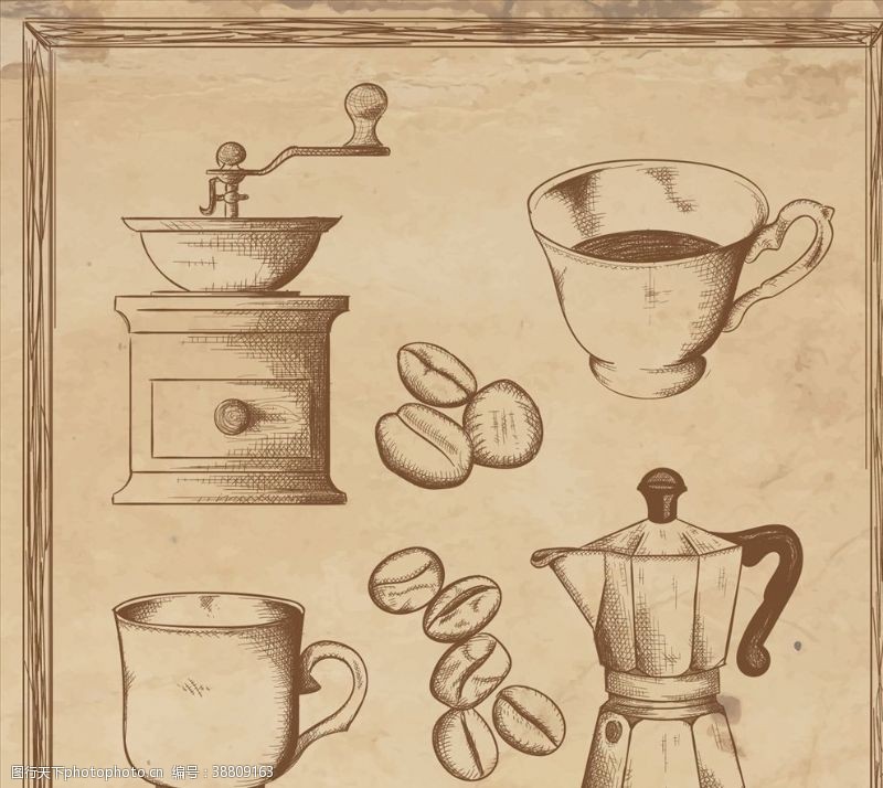 手绘咖啡壶咖啡插图图片