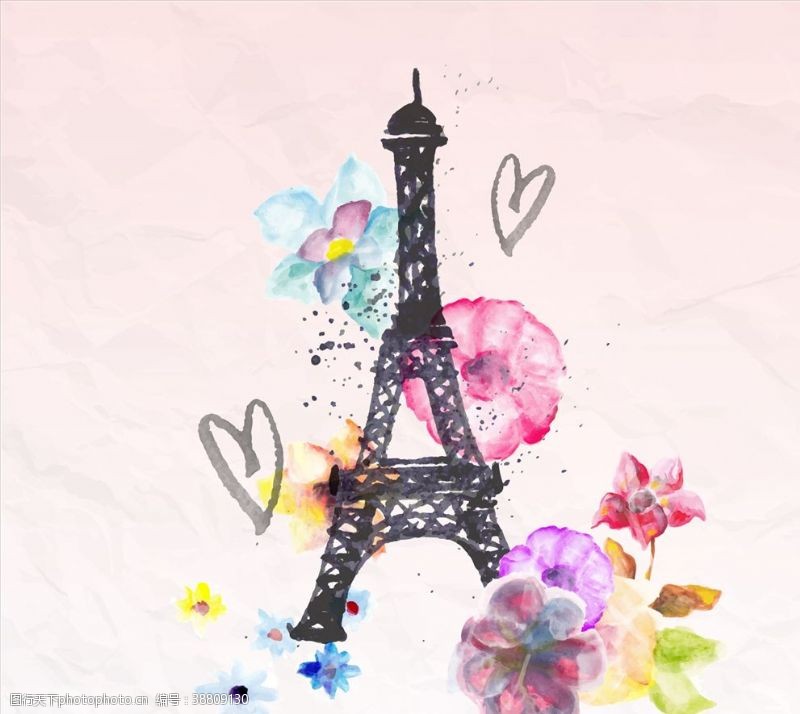 巴黎铁塔手绘艾菲尔铁塔