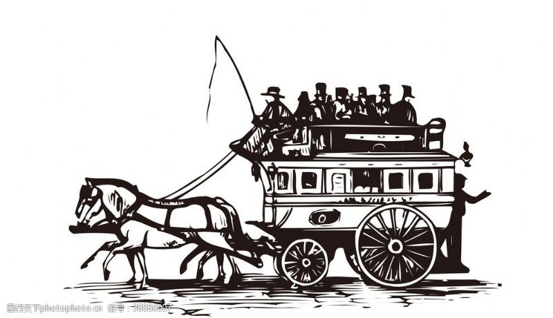 立马马车复古插画卡通立体背景素材