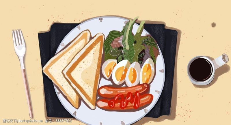 煎鸡蛋早餐午餐插画