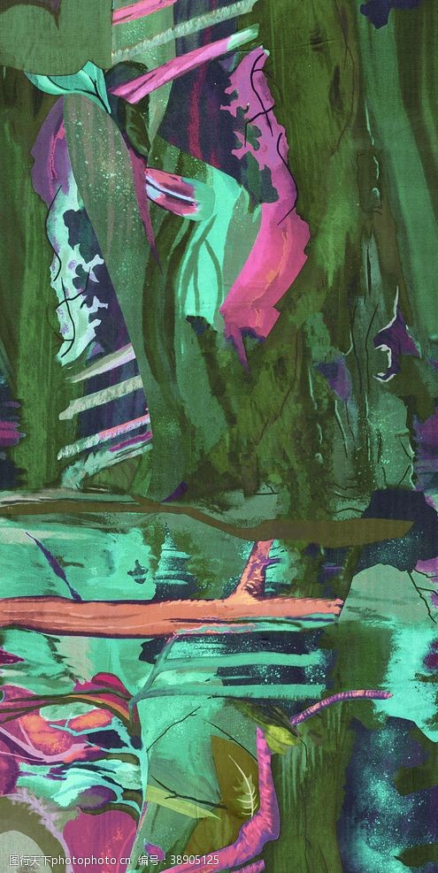 紫色油画墨绿森林