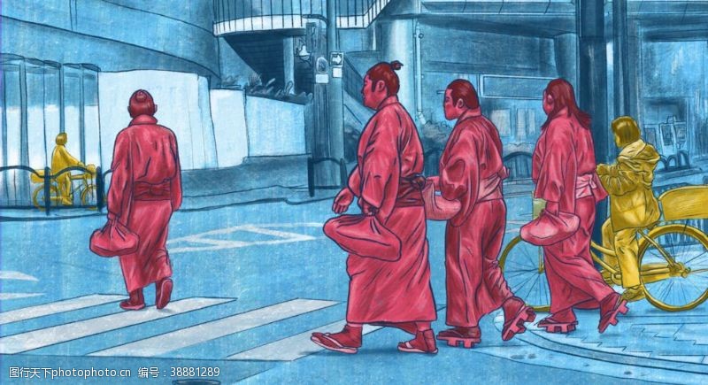 日式街头人物插画海报素材