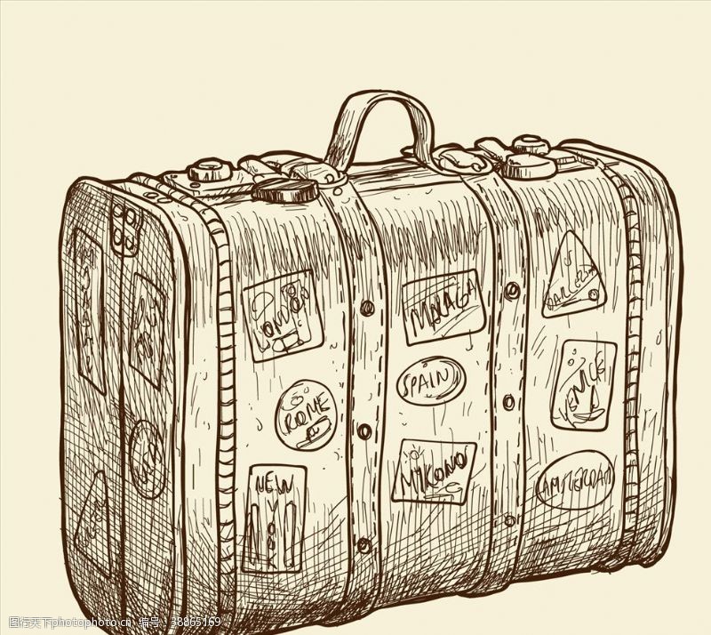 行李箱图标手绘手提箱