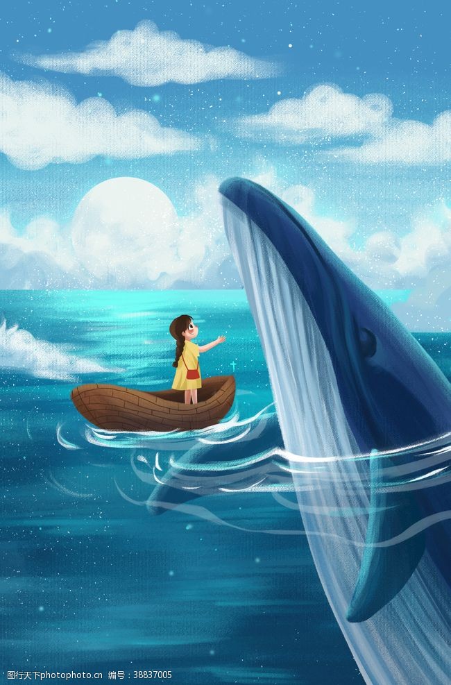 大海鲸鱼唯美梦幻治愈鲸鱼插画