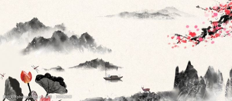 横幅山水画中国风新中式山水画