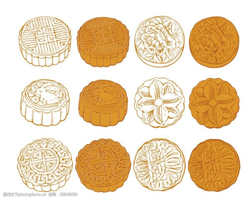 月饼包装矢量素材中秋节手绘月饼线稿素描