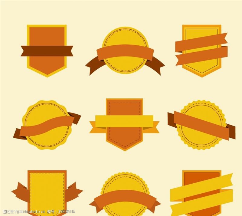 方形标签黄色和橙色徽章图片