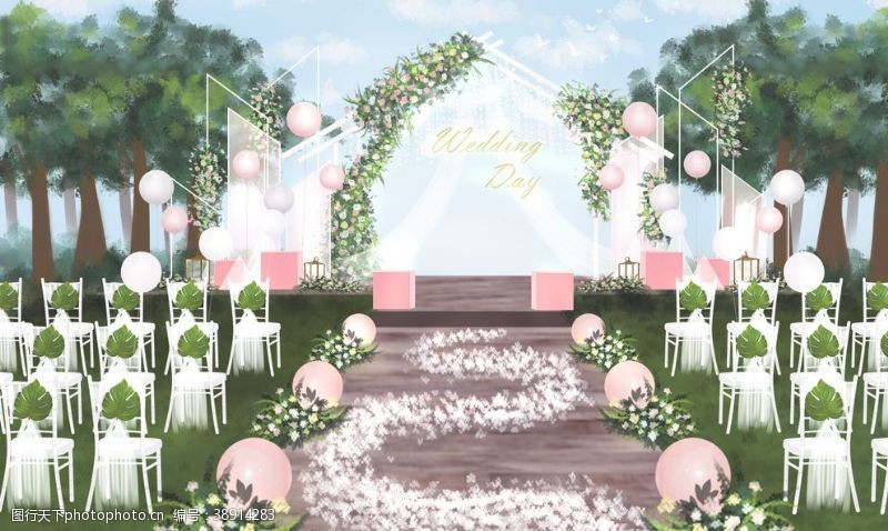 粉色系婚礼户外婚礼图片