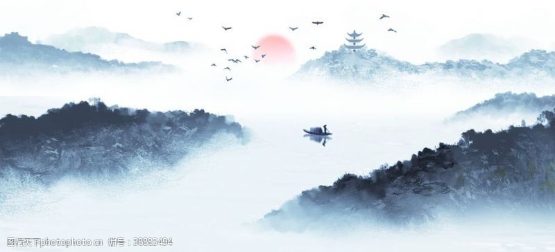横幅山水画中国风新中式山水画