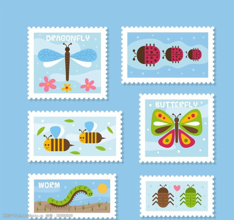 邮件彩色昆虫邮票图片
