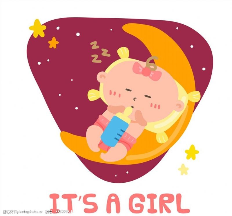 矢量奶瓶卡通月亮上的婴儿图片