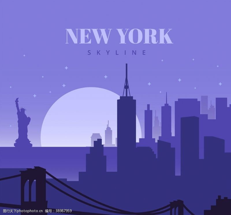 布鲁克纽约日落风景剪影图片
