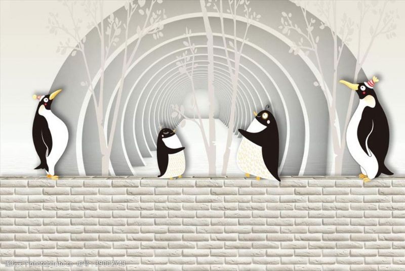 3d海豚3D企鹅背景墙图片
