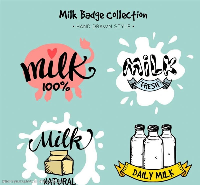 矢量奶瓶彩绘牛奶徽章图片