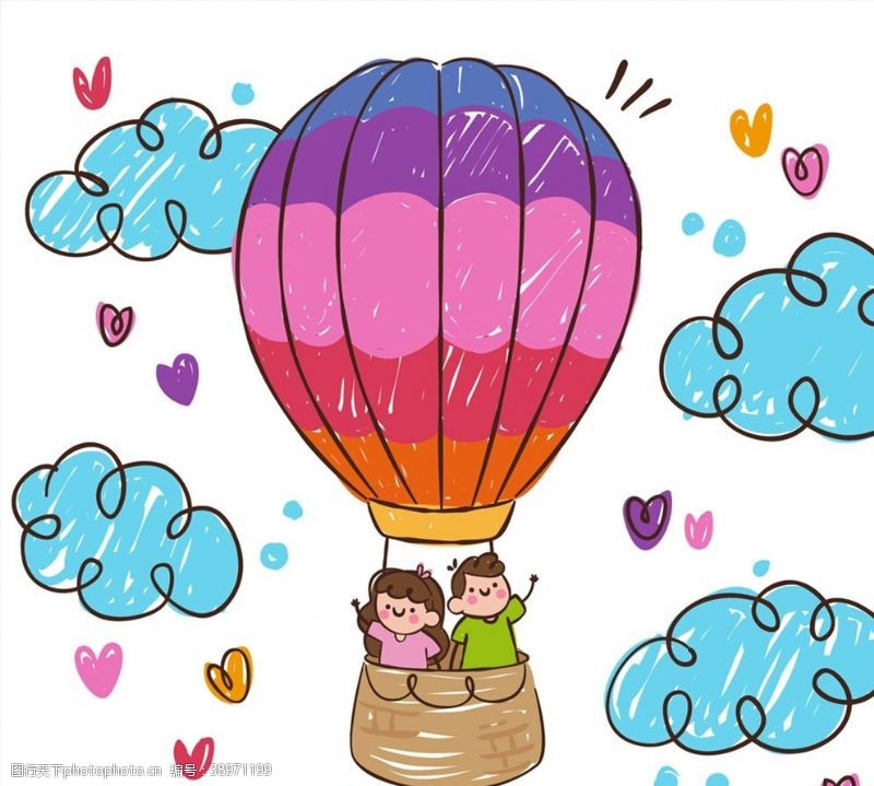 彩绘物件搭乘热气球的情侣图片