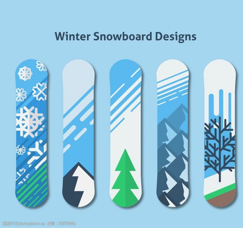 雪花冬季图案单板滑雪板图片