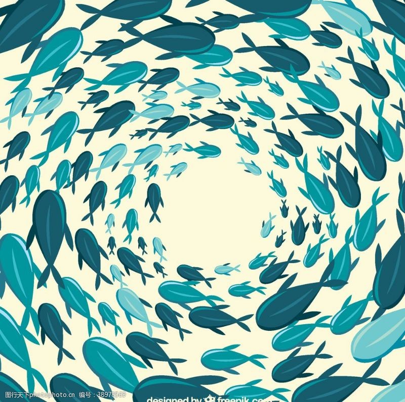 海洋鱼群漩涡矢量图片