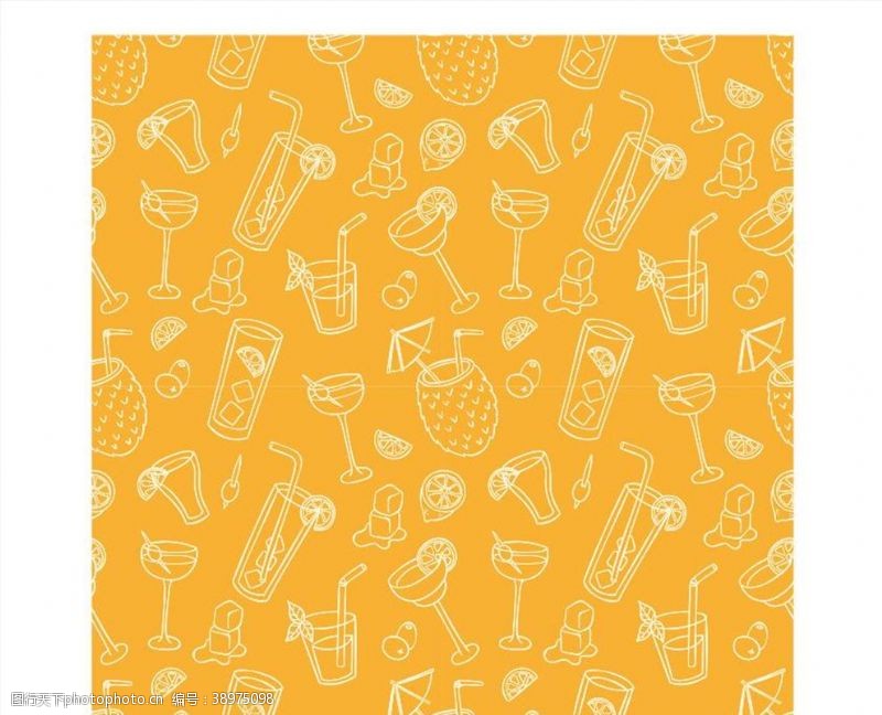 橙子汁手绘夏日饮品无缝矢量图图片