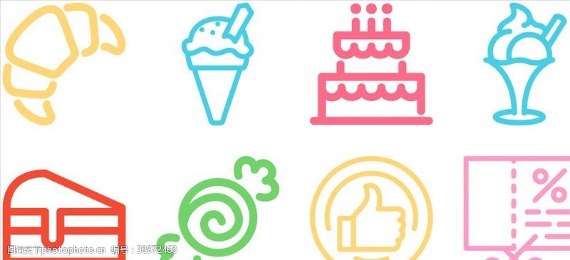 冰棍甜品线性彩色图标图片