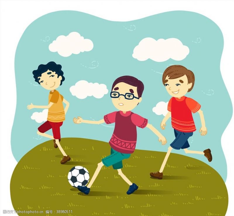 体育素材足球踢足球的男孩矢量图片