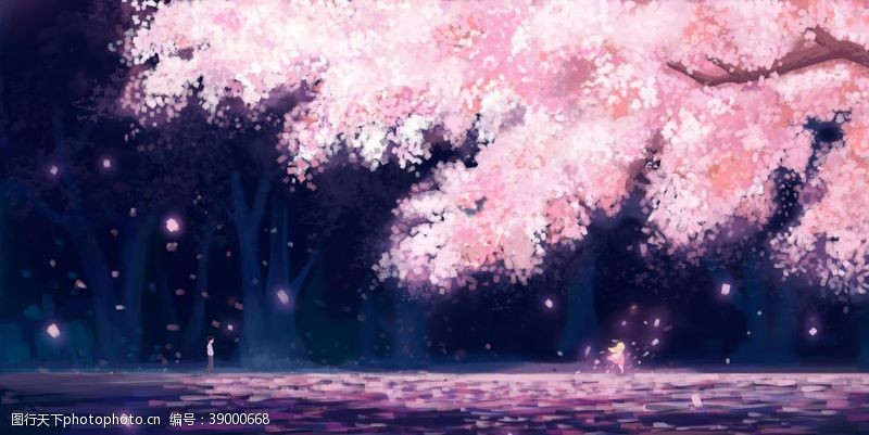 樱花树插画卡通背景素材图片