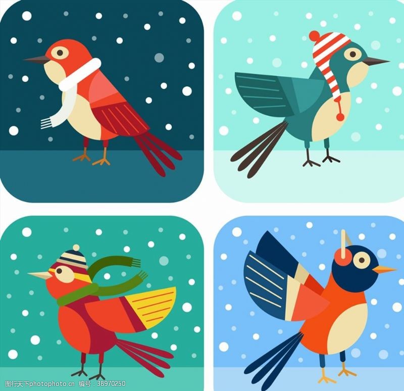雪花冬季卡通雪地鸟类图片