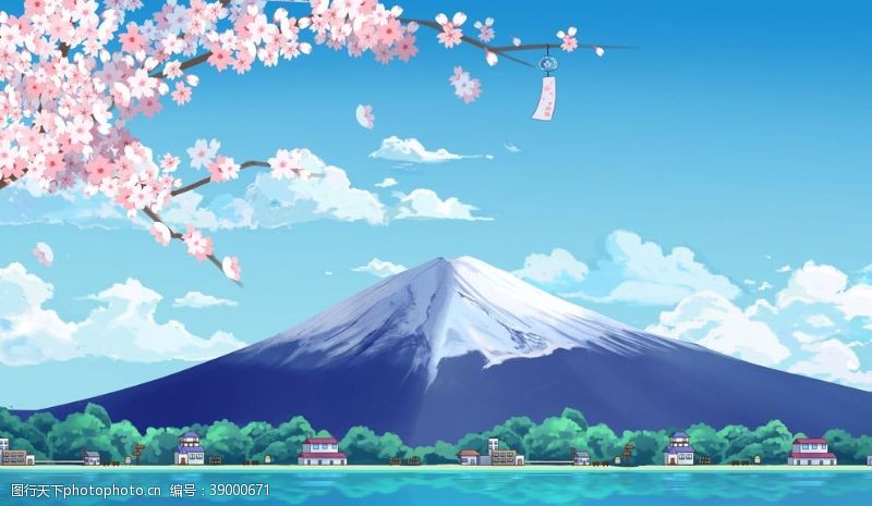 日本富士山插画卡通海报素材图片