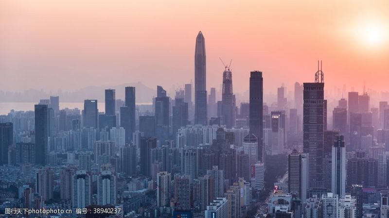 高空俯拍深圳城市夕阳剪影图片
