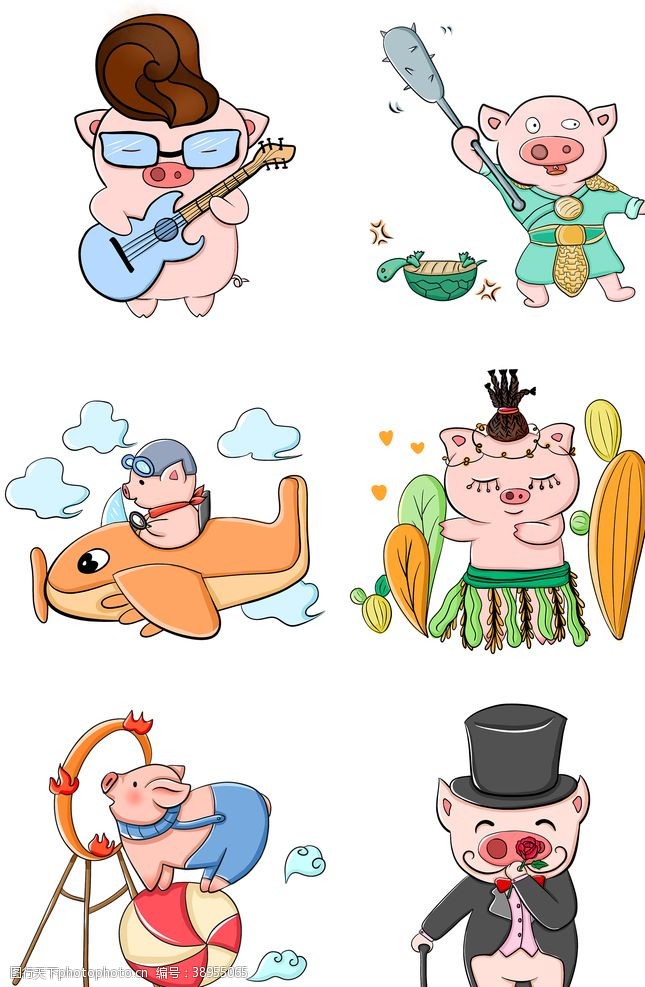 ppt图表素材卡通猪手绘猪猪插画图片