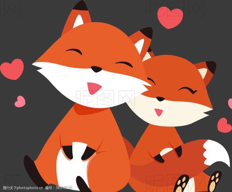 卡通宠物小熊情侣狐狸图片