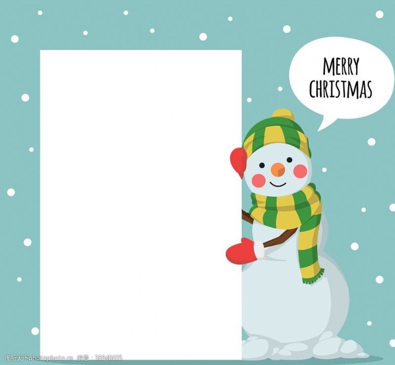 雪花圣诞雪人和空白纸张图片