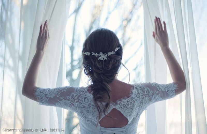 纱窗新娘后背窗纱背景素材图片