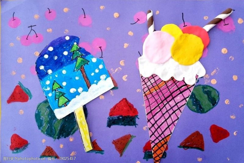 蜡笔画儿童绘画冰淇淋图片