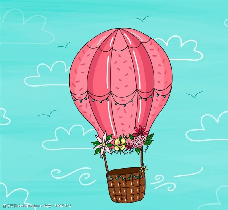 云朵装饰花卉装饰热气球图片