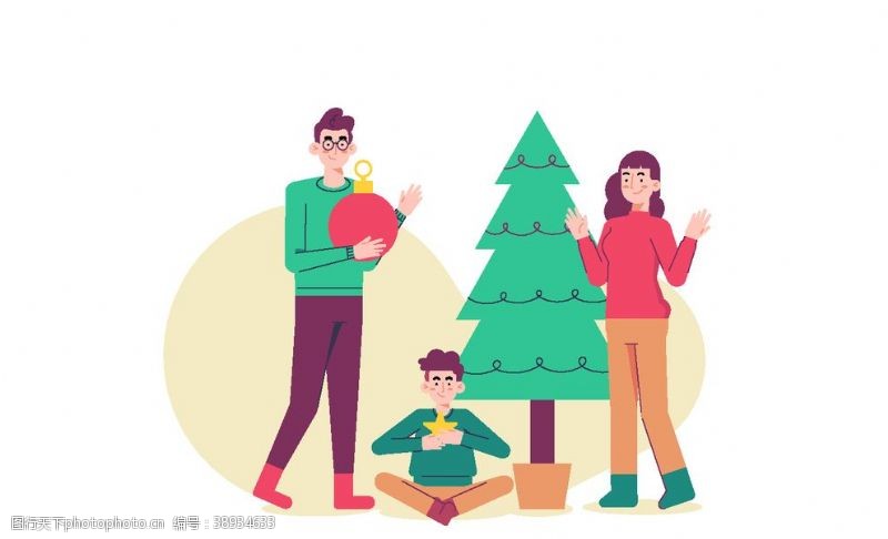 欢乐家庭家庭圣诞插画图片