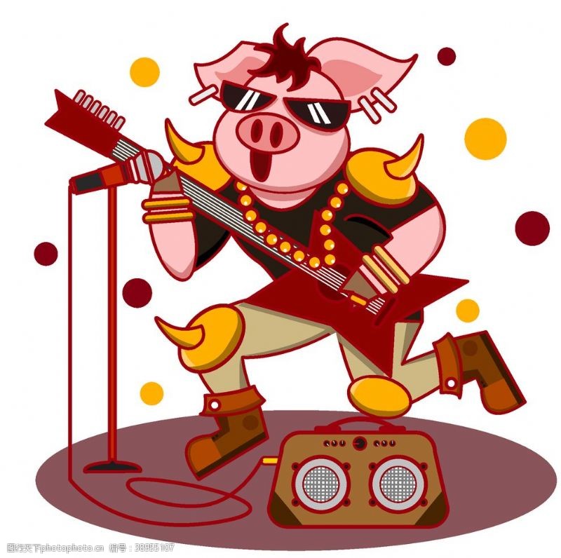 ppt图表素材卡通猪卡通摇滚猪图片