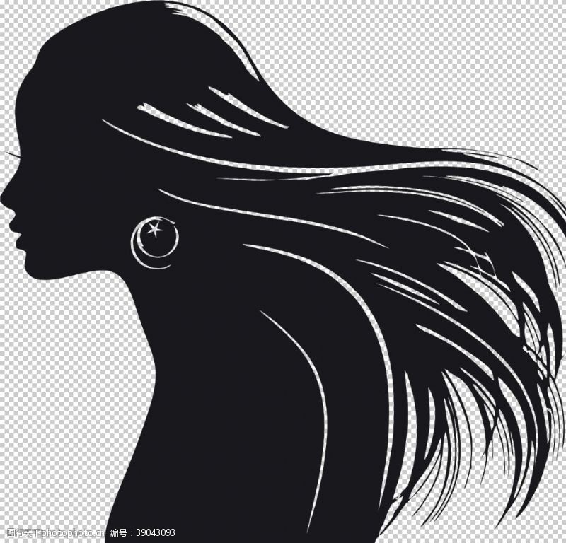 美发海报底纹女孩飘逸发型头像剪影图片