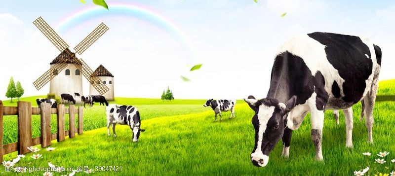 绿色背景淘宝天猫乳制品牧场背景素材图片