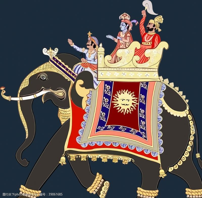 彩色神话人物骑大象图片