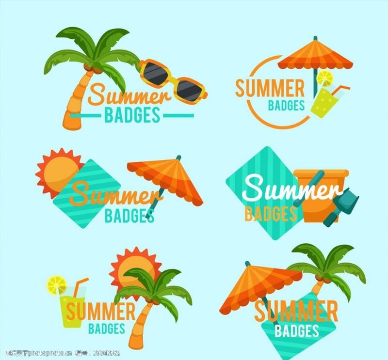 沙滩桶彩色夏季沙滩徽章图片